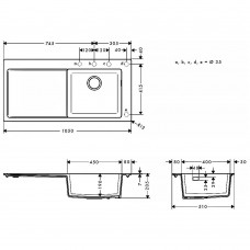 Мийка кухонна Hansgrohe S51 43314170 з сушилкою ліворуч, чорний графiт