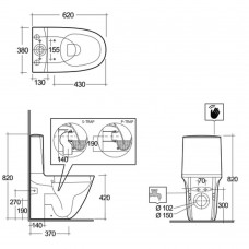 Унитаз компакт RAK Ceramics Sensation SENWC1146AWHA безободковый с бачком SENWT1800AWHA и сиденьем SENSC3901WH Soft Close