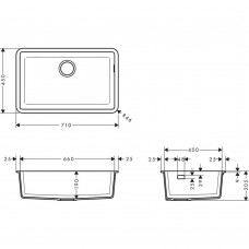 Кухонная мойка Hansgrohe S51 43432380 (S510-U660) под столешницу 710x450 мм, серый бетон