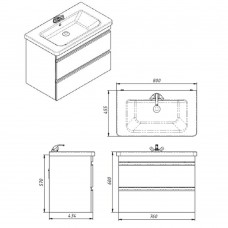 Тумба Primera Frame 753080W 80 см с раковиной и сифоном, белая глянцевая