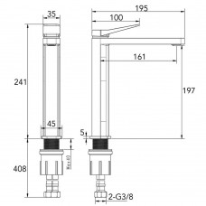 Змішувач для раковини Devit HB-GR5018 високий без донного клапану, хром