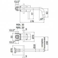 Смеситель скрытого монтажа для раковины Paffoni Light LIG006ST70 излив 178 мм, цвет - сталь