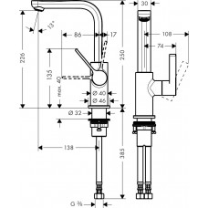 Змішувач hansgrohe Metris S для раковини з поворотним виливом та зливним клапаном Push-Open, хром 31161000