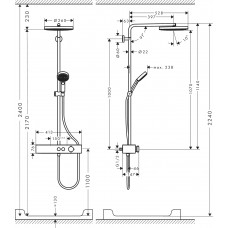 Душова система hansgrohe Pulsify S Showerpipe 260 1jet EcoSmart з термостатом 24221670 чорний матовий