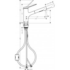 Змішувач hansgrohe Zesis M33 з висувним зливом для кухонної мийки, пфд сталь 74820800