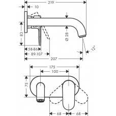 Змішувач hansgrohe Vernis Shape для раковини настінний, чорний матовий 71578670