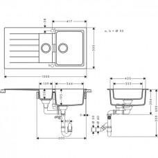 Мийка для кухні hansgrohe S52 S520-F530 43357170 з сушилкою зліва, чорний графіт