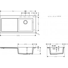 Мийка для кухні hansgrohe S51 S514-F450 43314290 сiрий камiнь з сушилкою зліва