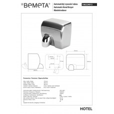 106224015 HOTEL Автоматична сушка для рук 220-240V/50HZ,2500W , Bemeta