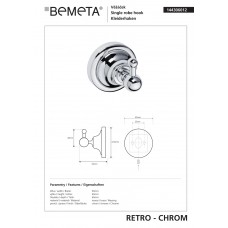 144306012 Retro гачок одинарний,хром  Bemeta