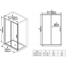 Душові двері двохелементні BLSDP2-100 Transparent, RAVAK