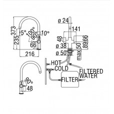 Двухважільний змішувач для кухні, з підключенням для фільтру води FL96824/3VCR хром  Nobili