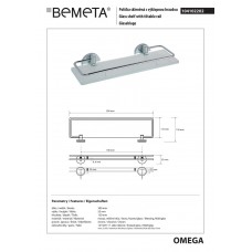 Поличка скляна 104102202 Omega : з відкидним бортиком 300x55x130 mm Bemeta Чехія