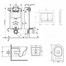 Набор Qtap инсталляция 3 в 1 Nest QT0133M425 с панелью смыва квадратной QT0111M06028CRM + унитаз с сиденьем Swan QT16335178W