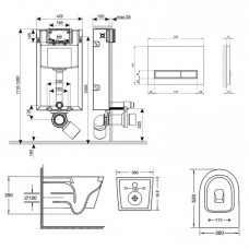 Набор Qtap инсталляция 3 в 1 Nest QT0133M425 с панелью смыва линейной QT0111M08V1091MB + унитаз с сиденьем Jay QT07335176W