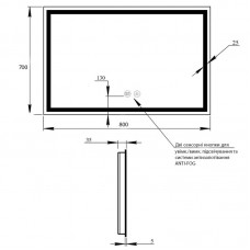 Зеркало Qtap Mideya 800х700 с LED-подсветкой Touch, с антизапотеванием, с диммером, рег. яркости Reverse QT2078NCF8070W