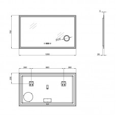 Зеркало Qtap Stork 1200х700 с LED-подсветкой Touch, с линзой цифровые часы QT1578142270120W