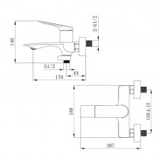 Смеситель для ванны Qtap Vlasta New (c душевым гарнитуром) QTVLA259GMB45643 Gunmetal Black PVD